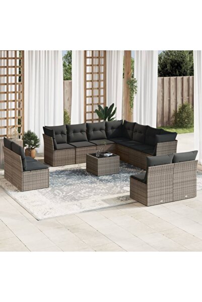 vidaxl Set canapea de gradina cu perne, 12 piese, gri, poliratan