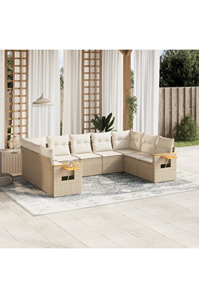 vidaxl Set canapele de gradina, 9 piese, cu perne, bej, poliratan
