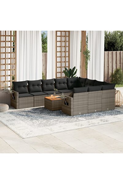 vidaxl Set canapele de gradina cu perne, 11 piese, gri, poliratan