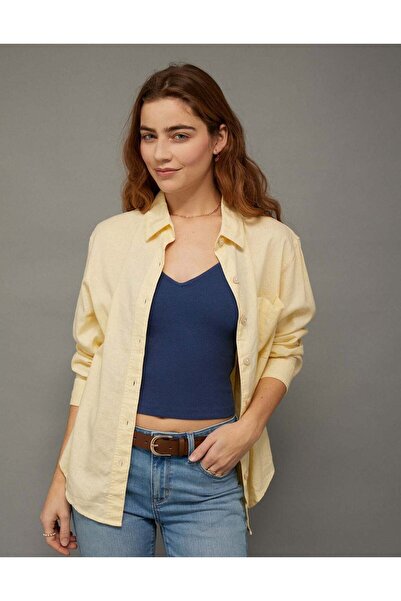 AMERICAN EAGLE AE Oversized Linen-Blend Button-Up Shirt