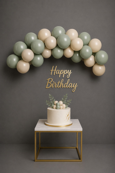 Mosby Okaliptus Yeşili Deniz Kumu Balon Seti Happy Birthday Doğum Günü Süsü P...