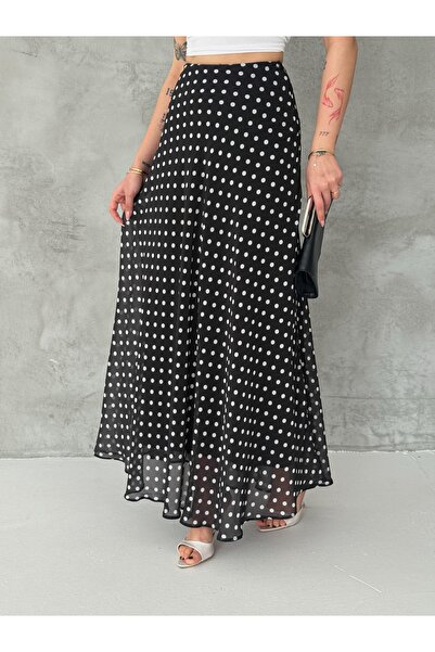 Gugus Women's Polka Dot Patterned Long Chiffon Skirt Lining 92 cm Full Length...