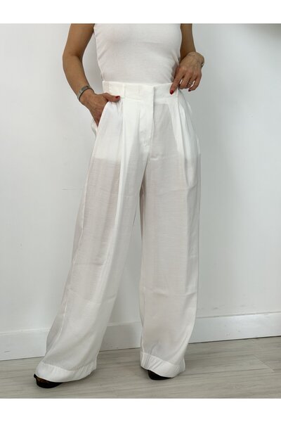 SİSTA MODA 9642 Linen, Loose-Legged Trousers with Elastic Waist at the Back