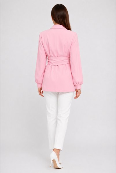 Mys Collection Pudra Pembe Taş Tokalı Kuşak Detaylı Kadın Blazer Ceket