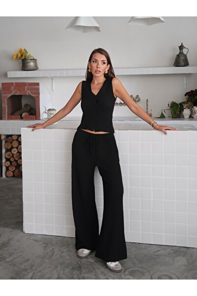 YAREN CO. Women's Bubble Fabric Vest and Pants Set