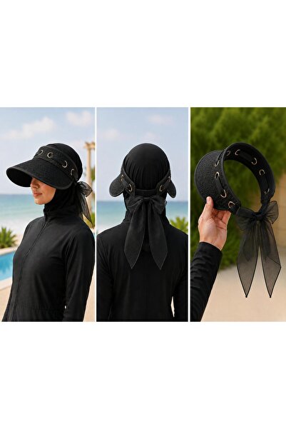 kuru Premium Uv Protection Women's Visor Hat – Summer Beach Model with Bow De...