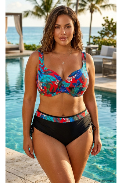 embody Plus size swimsuit, 2 pieces, lady, black/red lm0037