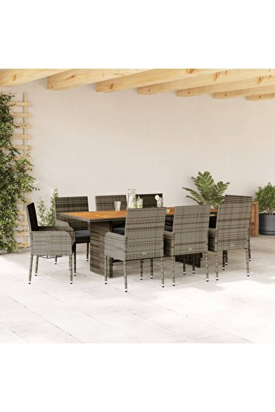 vidaxl Set mobilier gradina cu perne, 9 piese, gri, poliratan