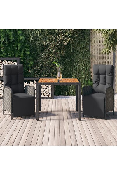 Concept Set mobilier de grădină cu perne, 3 piese, negru, poliratan