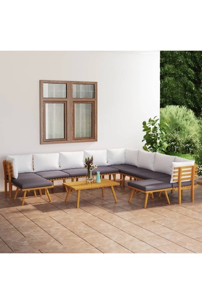 vidaxl Set mobilier de gradina cu perne, 11 piese, lemn masiv acacia