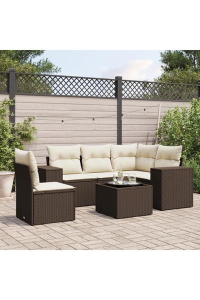 vidaxl Set canapele de gradina cu perne, 6 piese, maro, poliratan