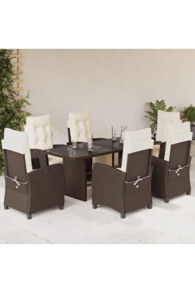 vidaxl Garden furniture set with cushions, 7 pieces, brown, polyrattan