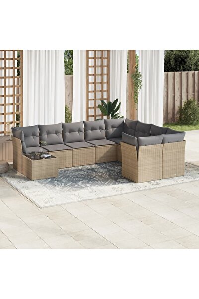 vidaxl Set canapele de gradina cu perne, 10 piese, bej, poliratan