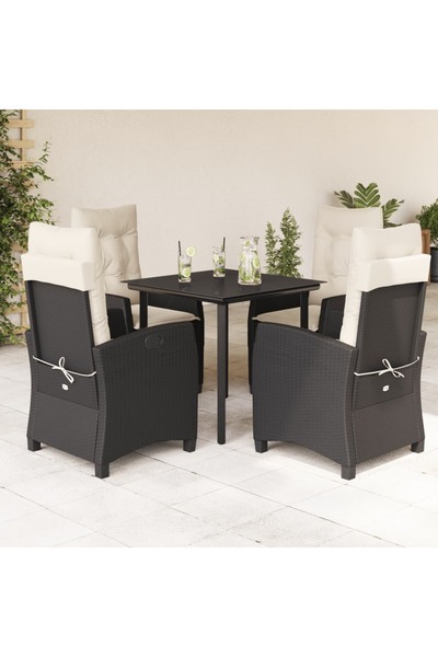 vidaxl Set mobilier de gradina cu perne, 5 piese, negru, poliratan