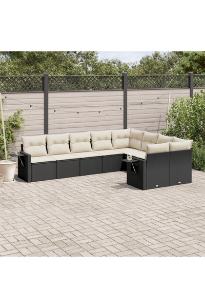 vidaxl Set mobilier de gradina cu perne, 9 piese, negru, poliratan