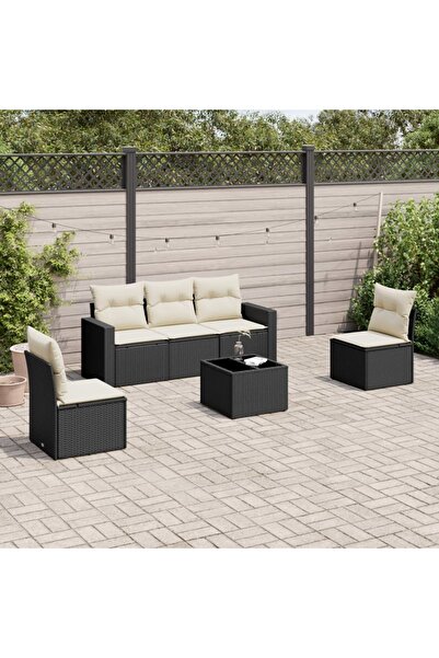 vidaxl Set mobilier de gradina cu perne, 6 piese, negru, poliratan