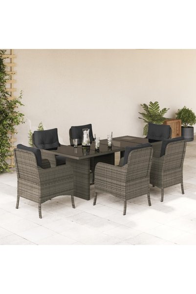 vidaxl Set mobilier de gradina cu perne, 7 piese, gri, poliratan