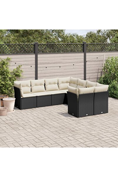 vidaxl Set mobilier de gradina cu perne, 8 piese, negru, poliratan