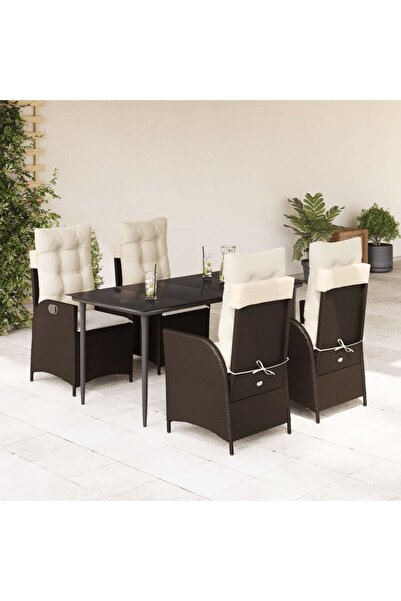 vidaxl 5-piece garden furniture set with cushions, brown, polyrattan