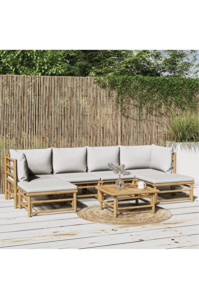 Concept Set mobilier de grădină cu perne gri deschis, 7 piese, bambus