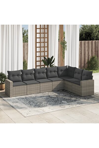 vidaxl Set canapele de gradina, 7 piese, cu perne, gri, poliratan
