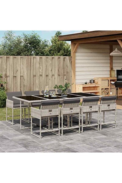 vidaxl Garden furniture set with cushions, 9 pieces, light grey, polyrattan