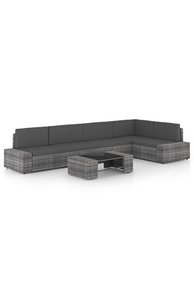 vidaxl Set mobilier de gradina cu perne, 6 piese, gri, poliratan