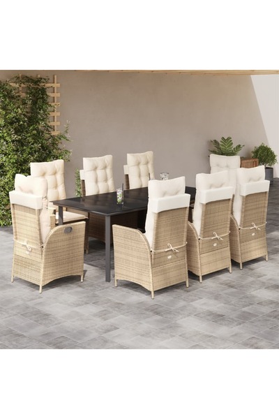 vidaxl 9-piece garden table set with cushions, beige, polyrattan
