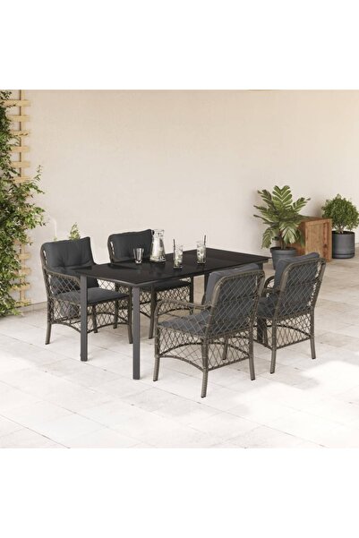 vidaxl Set mobilier de gradina cu perne, 5 piese, gri, poliratan