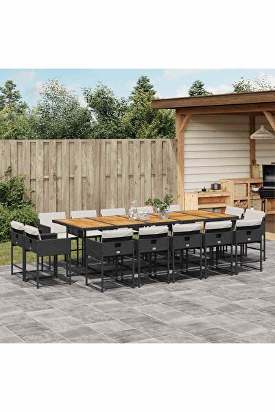 vidaxl Set mobilier de gradina cu perne, 15 piese, negru, poliratan