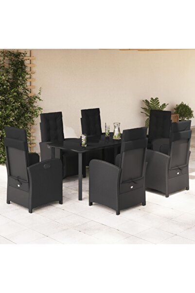 vidaxl Garden furniture set with cushions, 7 pieces, black, polyrattan