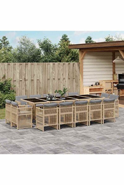 vidaxl Garden furniture set with cushions, 15 pieces, beige combined polyrattan