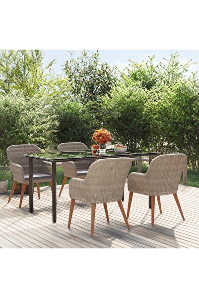 vidaxl Garden dining set, 5 pieces, with cushions, brown