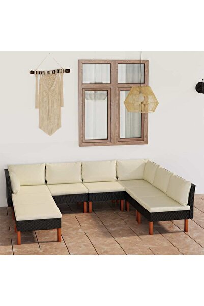 vidaxl Set mobilier de gradina cu perne, 8 piese, negru, poliratan