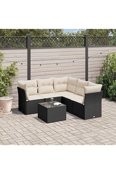 vidaxl Set mobilier de gradina cu perne, 6 piese, negru, poliratan