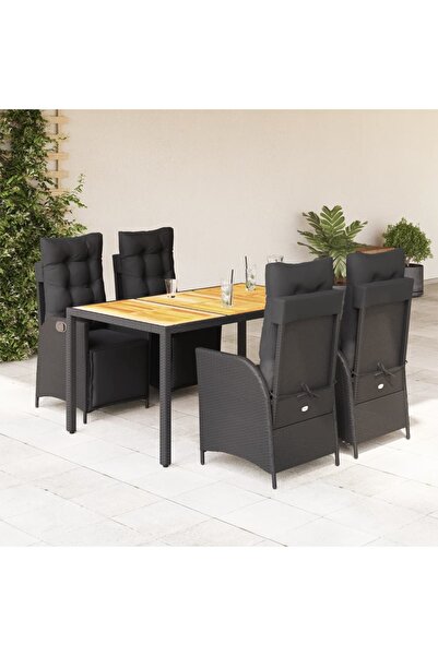 vidaxl Garden furniture set with cushions, 5 pieces, black, polyrattan