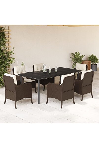 vidaxl Set mobilier de gradina cu perne, 7 piese, maro, poliratan