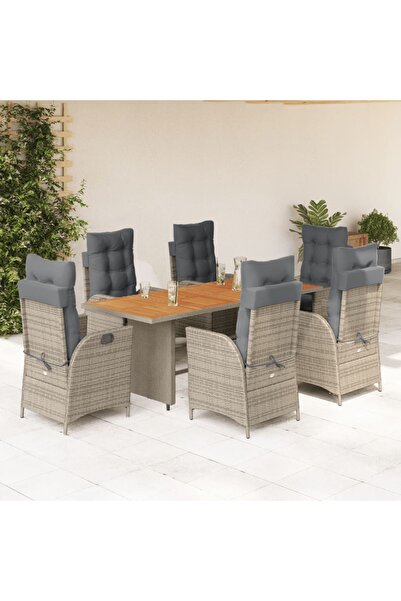 vidaxl Garden furniture set with cushions, 7 pieces, grey, polyrattan