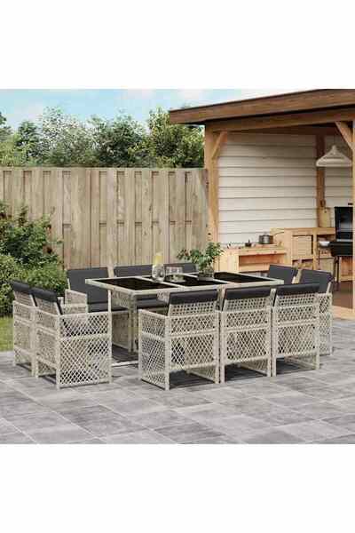 vidaxl 11-piece light gray polyrattan garden furniture set with cushions