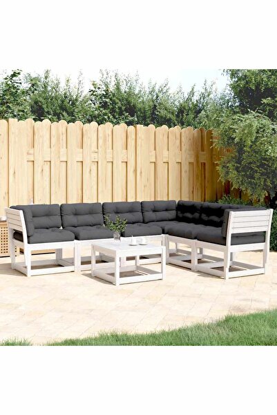 vidaxl Set canapele de gradina cu perne 6 piese alb lemn masiv de pin