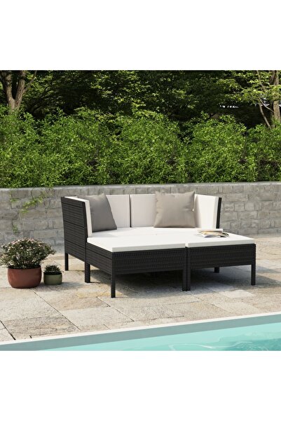 vidaxl Set mobilier de gradina cu perne, 4 piese, negru, poliratan