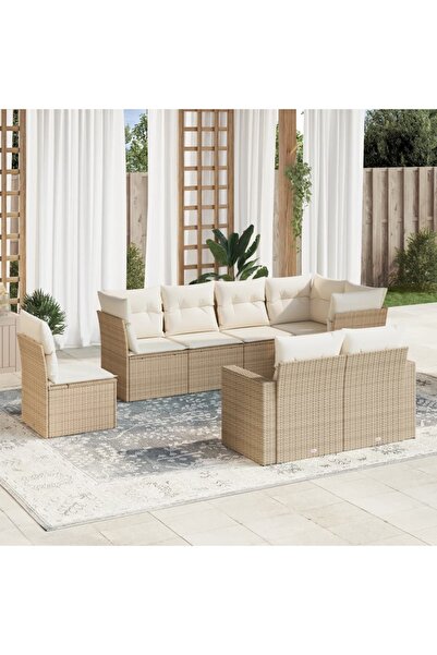 vidaxl Set canapele de gradina, 8 piese, cu perne, bej, poliratan