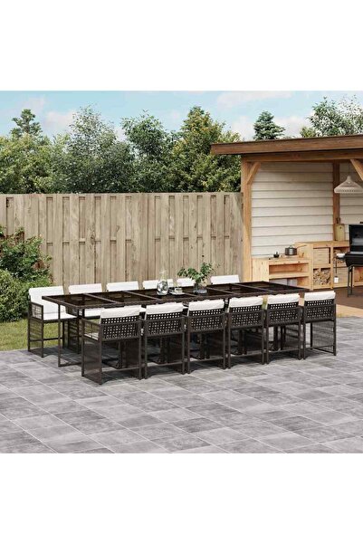 vidaxl Set mobilier de gradina, 13 piese, maro, cu perne, poliratan