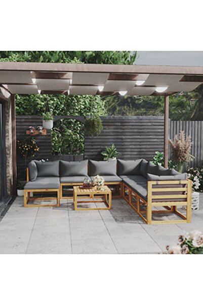 vidaxl Set mobilier gradina cu perne, 9 piese, lemn masiv de acacia