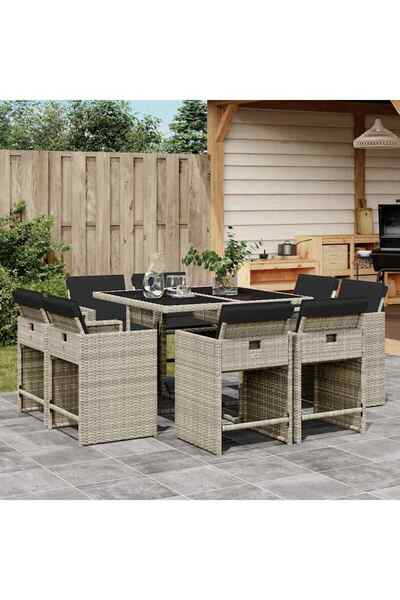 vidaxl Set mobilier gradina cu perne, 9 piese, gri deschis, poliratan