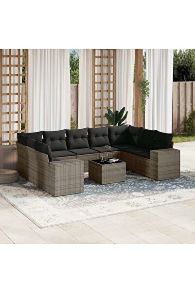 vidaxl Garden furniture set with cushions, 10 pieces, grey, polyrattan
