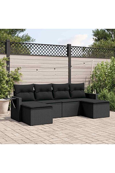 vidaxl Garden furniture set with cushions, 6 pieces, black, polyrattan