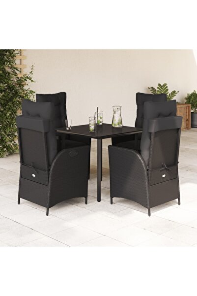 vidaxl Set mobilier de gradina cu perne, 5 piese, negru, poliratan