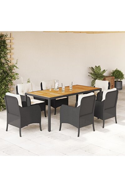 vidaxl Set mobilier de gradina cu perne, 7 piese, negru, poliratan