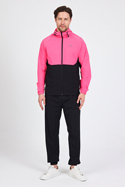 LEVEL HİGH Men's Fuchsia Black Comfortable Fit Hooded Zippered Top and Bottom...